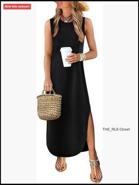 Sleeveless Maxi Sundress with Side Slit and Pockets